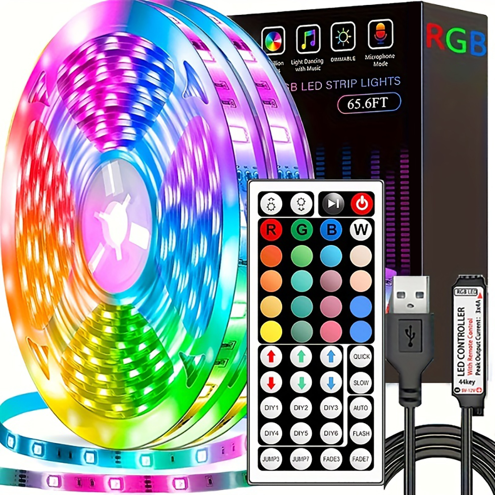 LEDストリップライト 44キー リモコン付き 1m 5m 10m 20m RGBテープライト LEDウォールライト 家庭用寝室 パーティー装飾 テレビバックライト