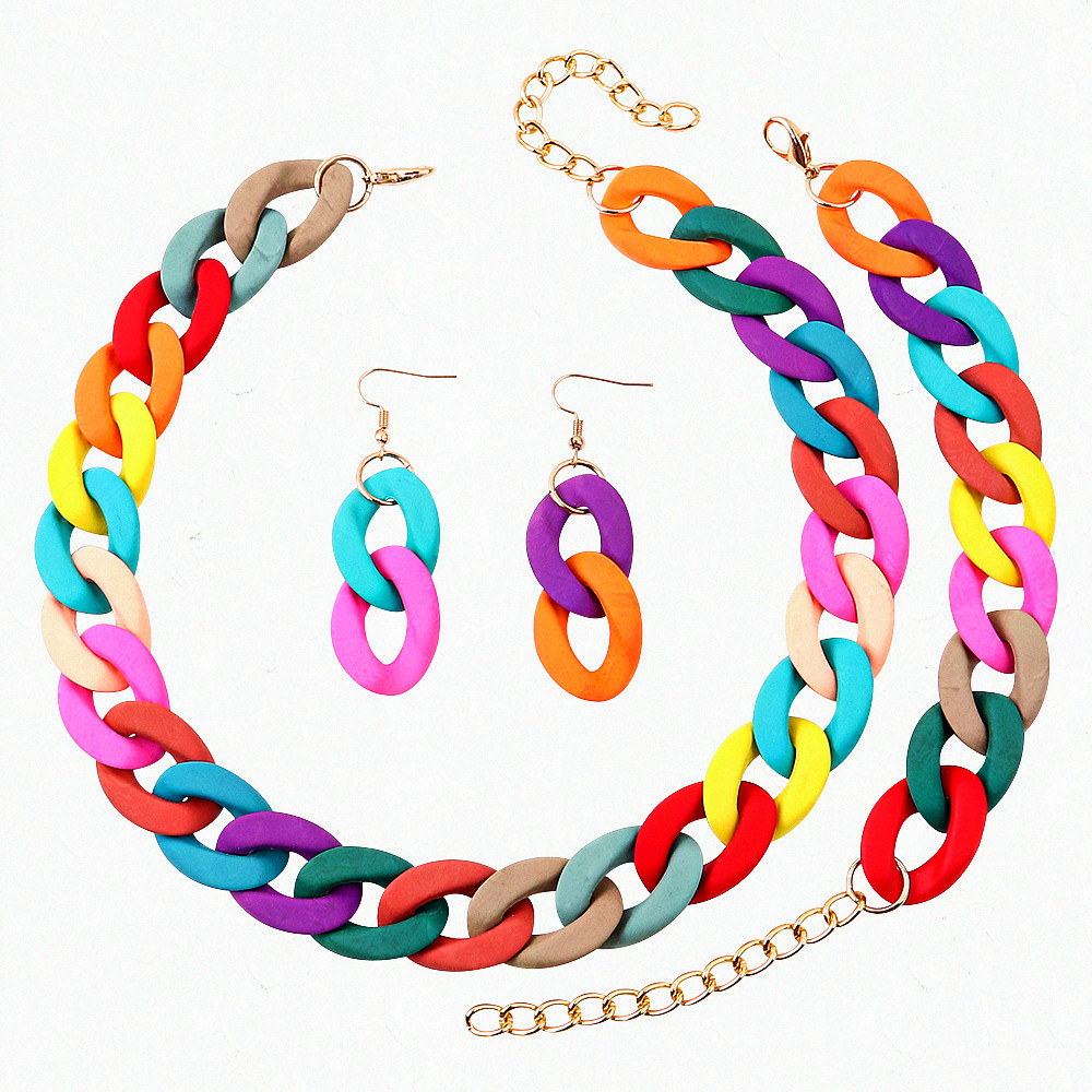 FishSheep-gargantilla de cadena gruesa acrílica para mujer, collar bohemio de moda, Collares de cadenas largas, conjunto de joyería de moda