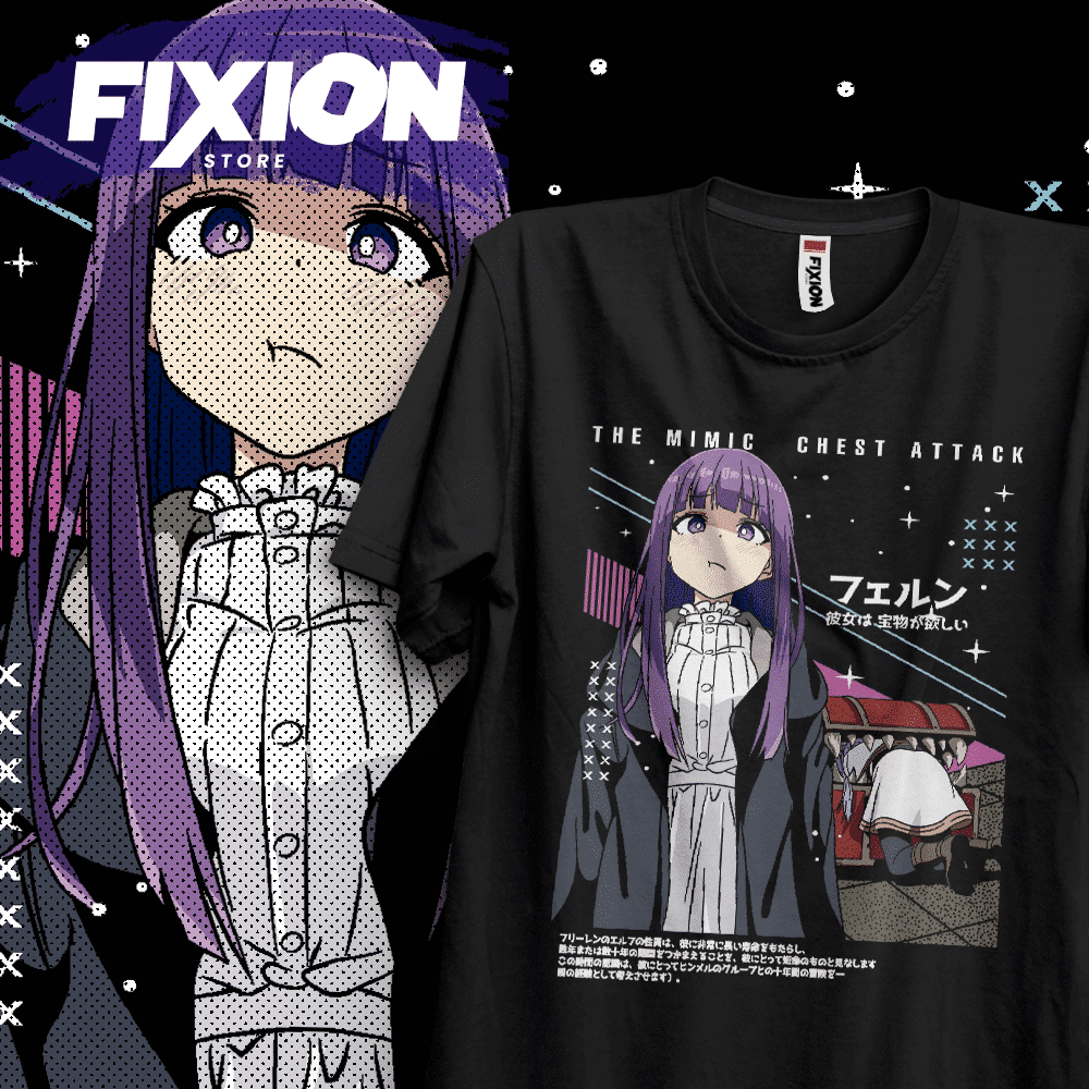Frieren – Fern Cara y Mimic Anime Camiseta Manga Presente Para Amante de Anime Todos os Tamanhos Algodão