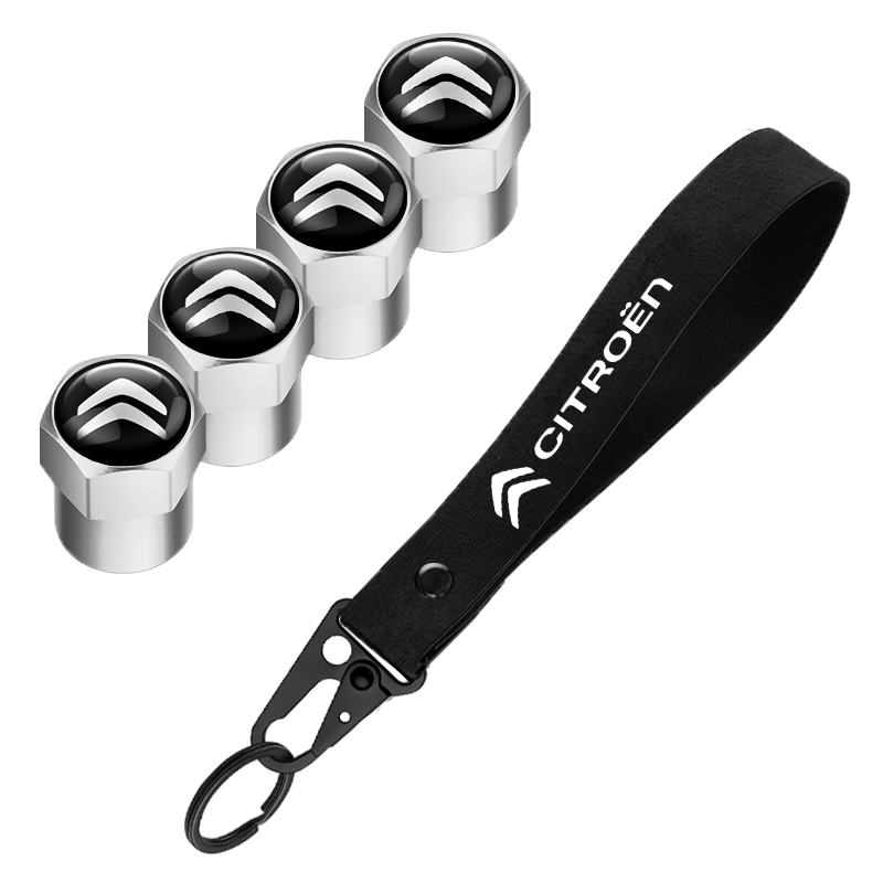 Para Citroen C1 C2 Grand C4 Picasso C4L VTS C-ELYSEE DS cubierta de válvula de neumático de coche de Metal de aluminio insignia de coche llavero de nailon Accesorios