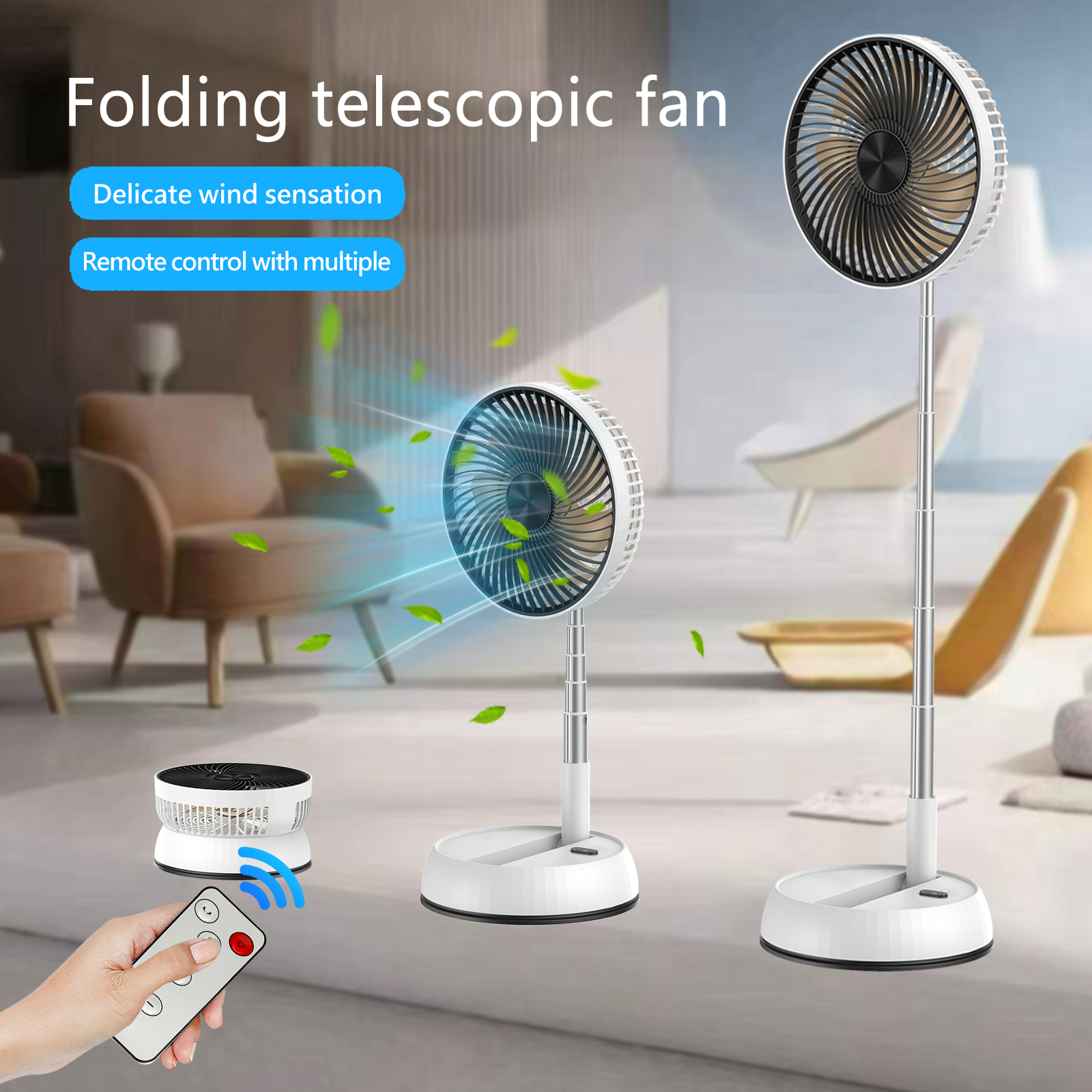 Ventilador Vertical Retrátil com Controle Remoto USB para Camping ao Ar Livre, Ventilador Conveniente 180 ° +90 ° Ventilador de Mesa de 8 Polegadas com Função Oscilante