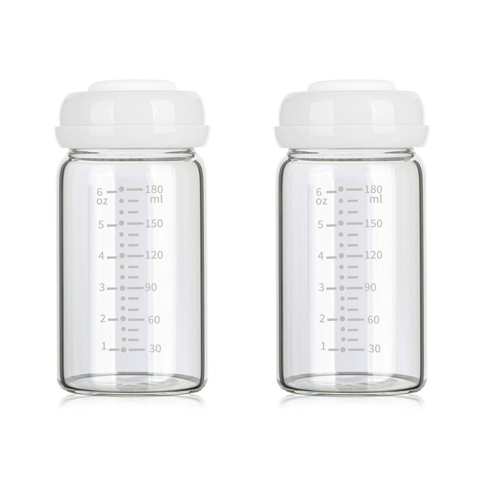 180ml, 6oz Breast Milk Storage Bottle, Wide Neck Breastmilk Container Collection Bottles Breastfeeding Essential, 2Pack