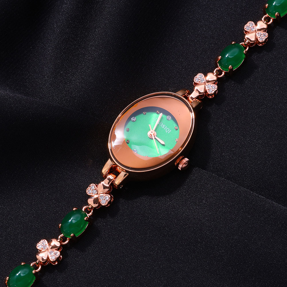 Recién llegado, reloj de cuarzo chapado en oro rosa de lujo, elegante, resistente al agua, diseño de piedras preciosas de circón colorido, relojes para mujer
