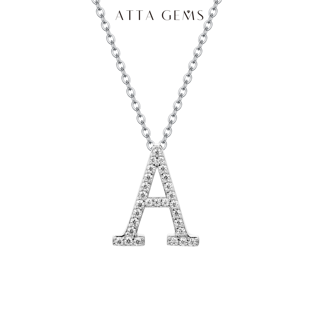 ATTAGEMS-Collier Pendentif Lettres Moissanite D VVl's, Argent Sterling 100% 925, Bijoux Fins, Accessoires Cadeau, Femme et Homme