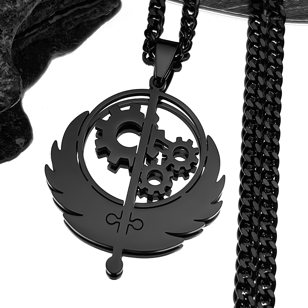 Hermandad de collares con colgantes de acero inoxidable, Color negro, banda musical, parche, juego, bandera, collar, joyería N3001S06