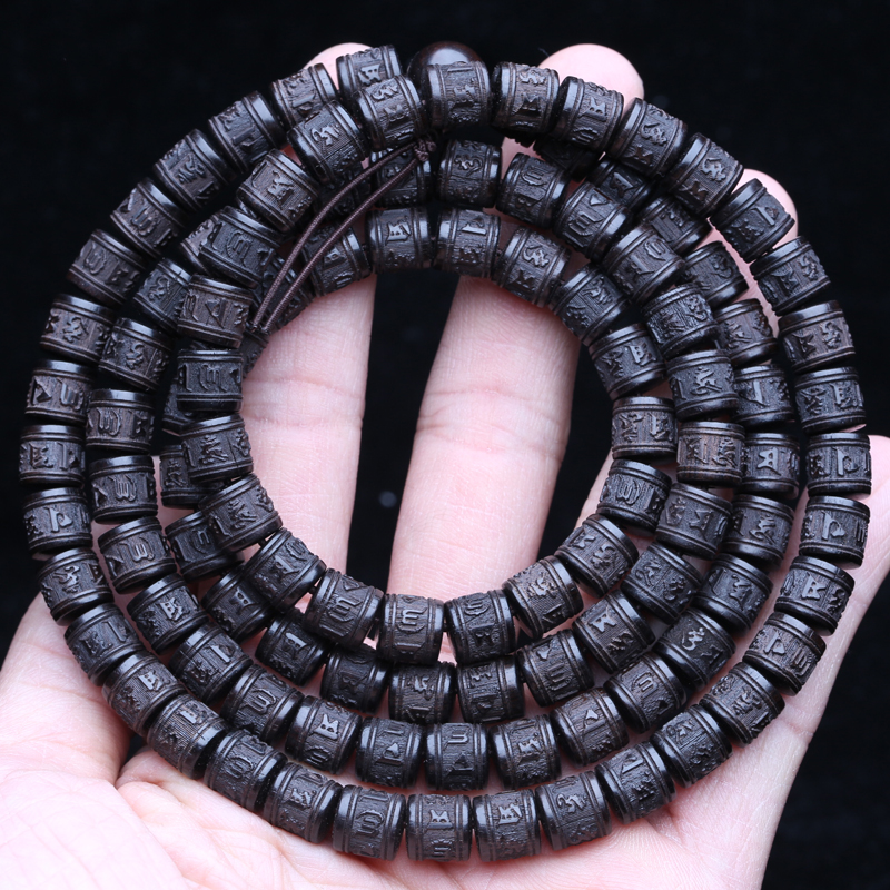 Natürliches Ebenholz, tibetisches Gebetsdrehrad, sechs Zeichen, 8 mm, 108 Perlen, Mara-Halskette, Rosenkranzperlen
