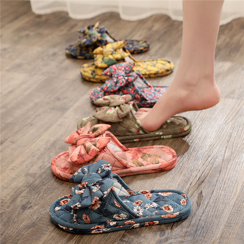 Zapatillas de fondo de tela silenciosa para hombre y mujer, tela de algodón puro, pajarita, suela suave, ligera, uso en interiores y en el hogar, verano, cuatro estaciones