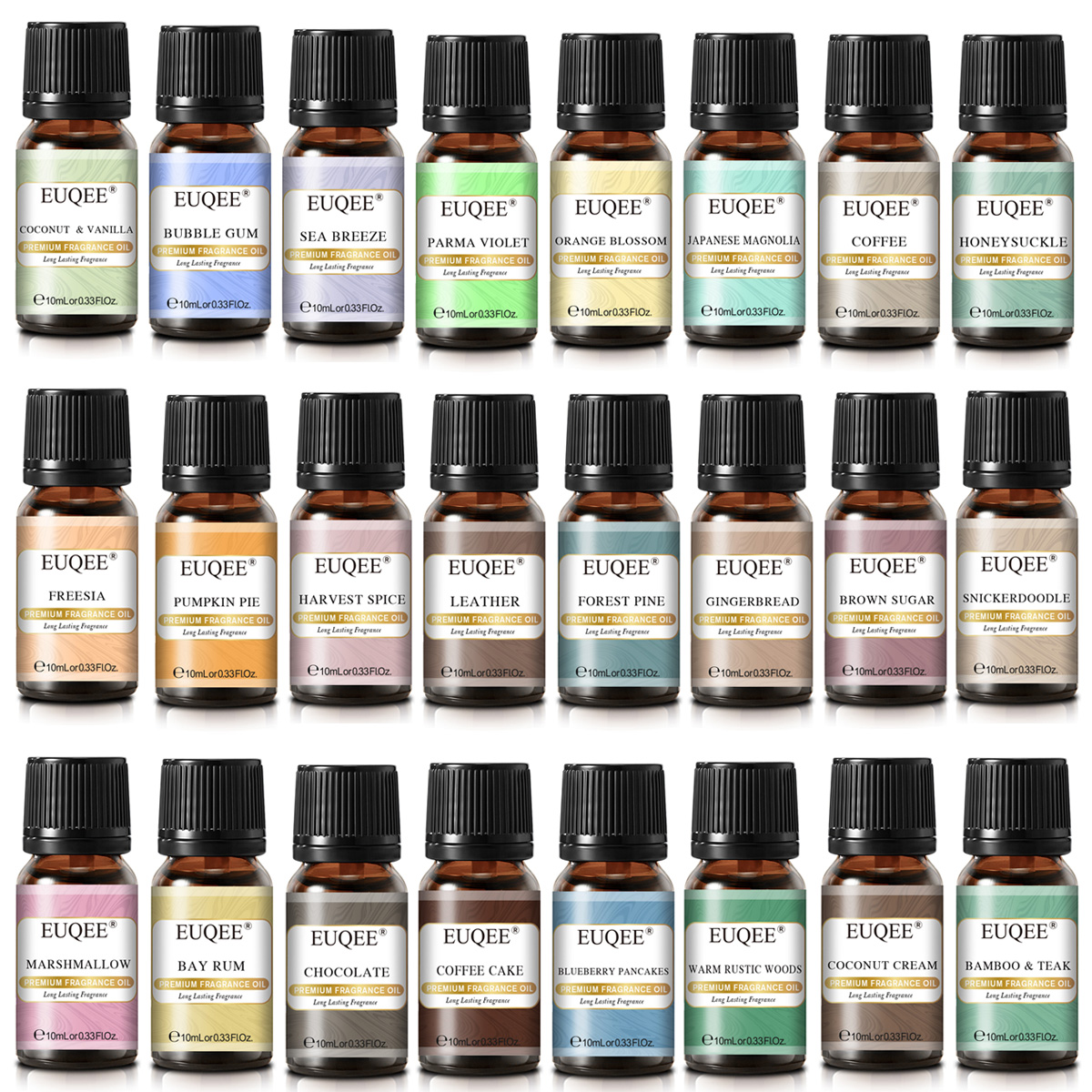 EUQEE Essence น้ํามันสําหรับ Aroma Diffuser 10ml น้ํามันหอมระเหยพรีเมี่ยมสําหรับทําเทียนสบู่น้ํามันหอมระเหยความชื้น Air Freshener