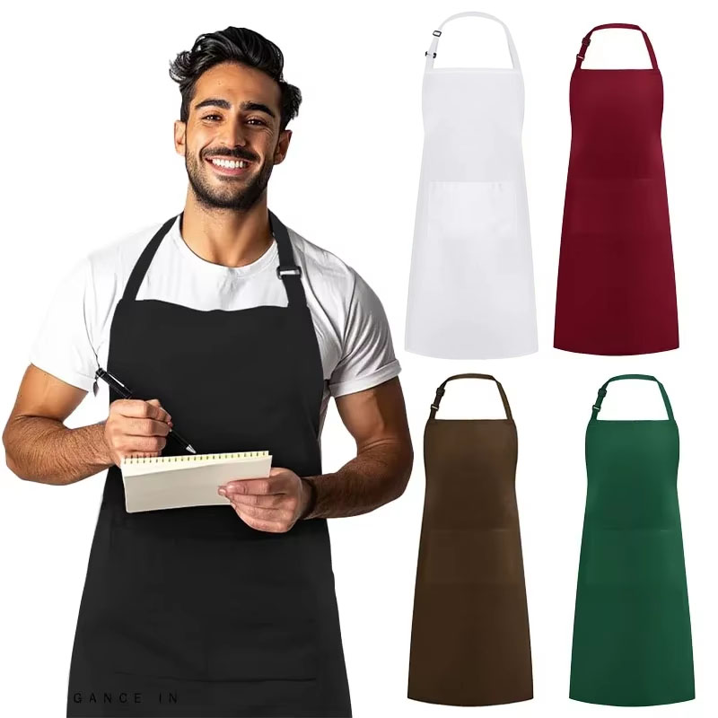Adjustable Bib Apron with Pockets Family Cooking Kitchen Aprons Catering Chef Apron Bakery Cafe Waiter Pinafore Barber Workwear