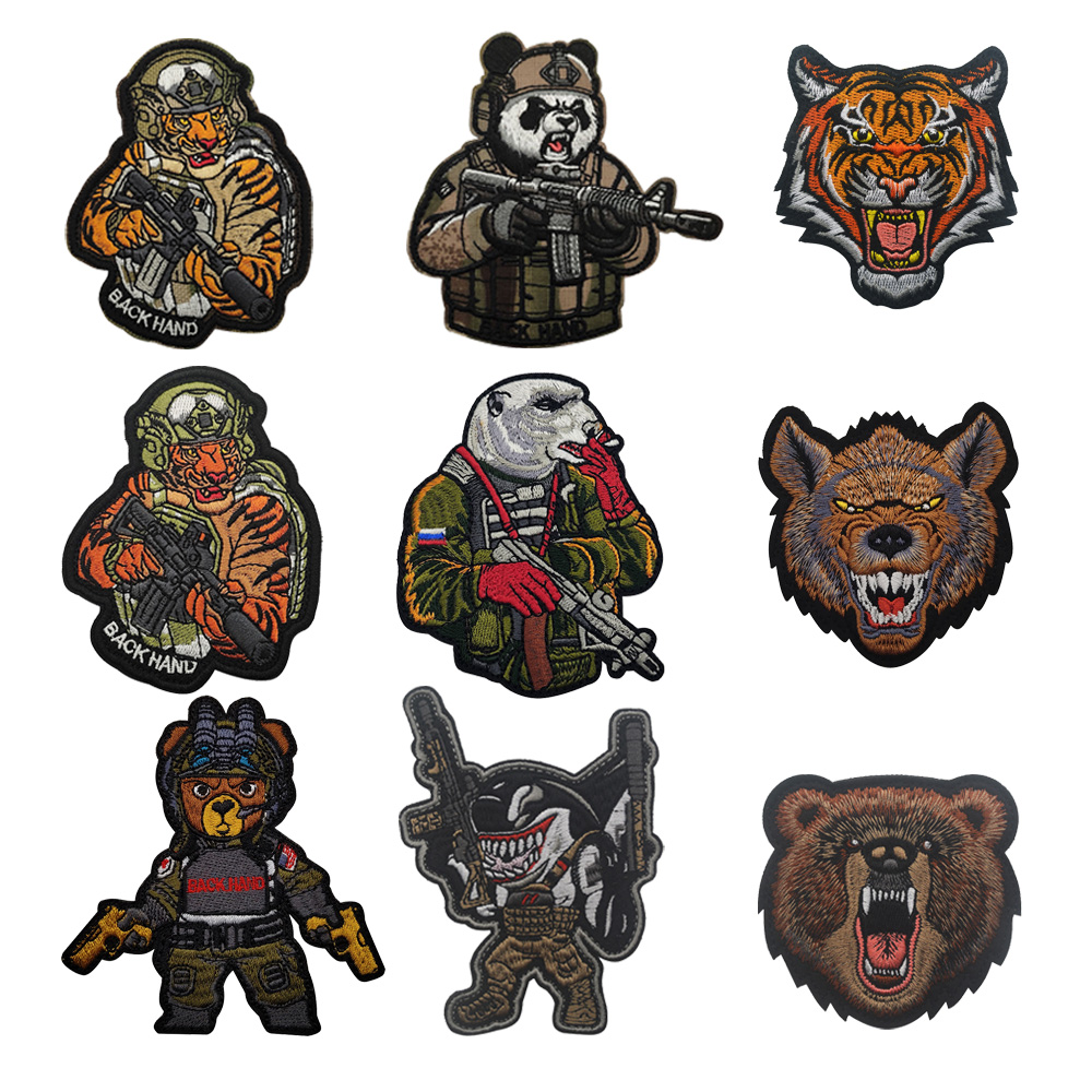 Bordado tático Animal série CP Tiger Badge, Bear Armband, Mochila Patches para Vestuário, Novo