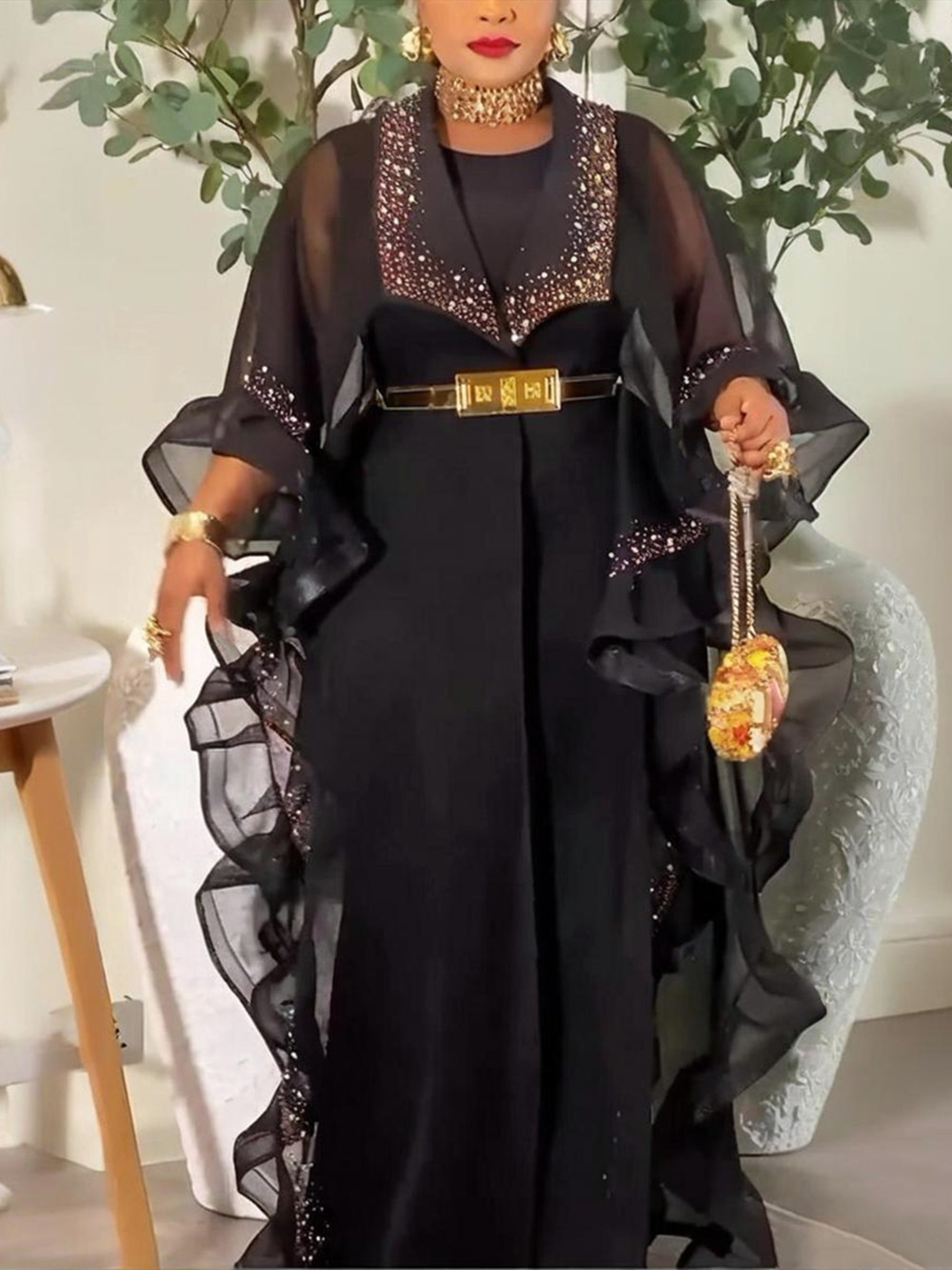 2 PCS Sets African Clothes for Women Dashiki Diamond Outfits Gown Plus Size Evening Wedding Party Dresses Kaftan Boubou Robe