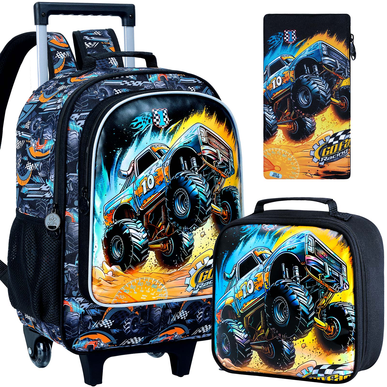 Tas punggung menggulung untuk anak laki-laki, tas buku Roller wheel, tas sekolah SD beroda 3 buah dengan tas makan siang-