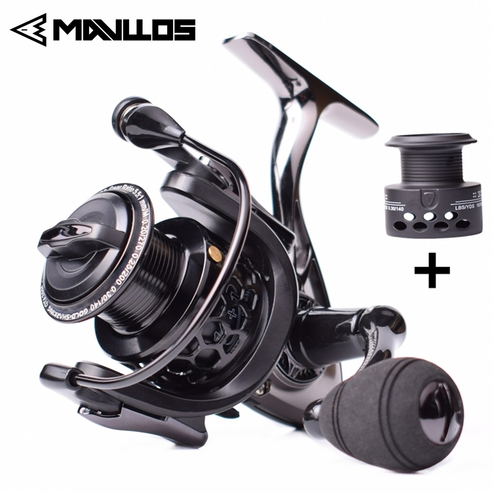 MAVLLOS Kołowrotek spinningowy karpiowy słonowodny 15BB Przełożenie 5.5:1 1000-7000 Model 2 szpule Metalowy korpus Łódź morska Kołowrotki wędkarskie do jigowania
