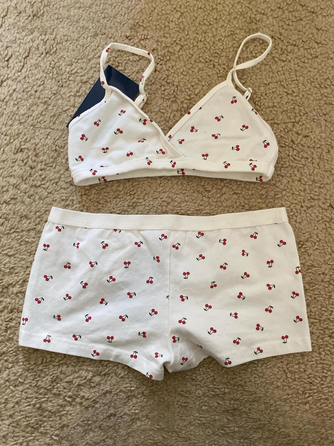Nouveau soutien-gorge en coton cerise Shorts 2 pièces ensemble femmes Sexy col en v soutien-gorge mince avec pantalon court droit décontracté doux maison pyjama ensembles
