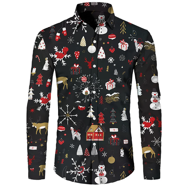 Casual nova festa de rua social camisa de natal 2024 camisa masculina high-end impresso camisa confortável e luxuosa clássico