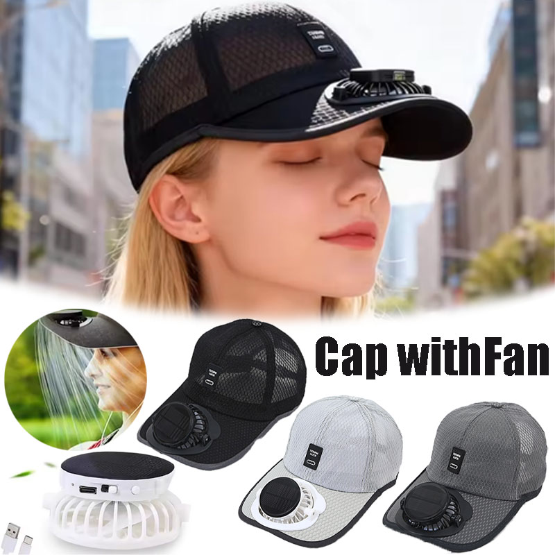 Topi Kipas Tenaga Surya - Topi Bisbol Berbahan Jaring Bernapas dengan Perlindungan UV untuk Pria Wanita, Topi Matahari untuk Aktivitas Luar Ruangan Musim Panas