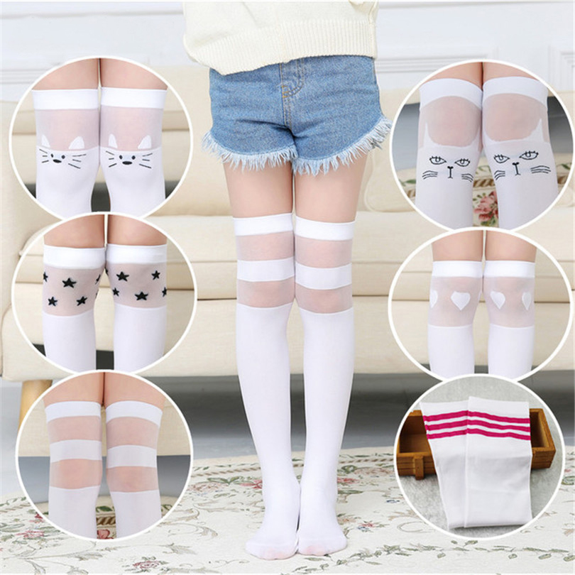 Summer Spring White school student girls over the knee high long socks cartoon animal design baby kids child princess stockings
