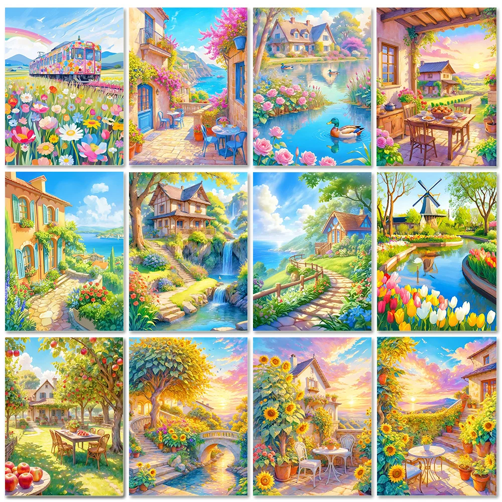 Pintura de diamante de paisaje 5D DIY, mosaico de diamantes completo para casa, bordado de paisaje Rural, arte de punto de cruz, decoración del hogar, regalo
