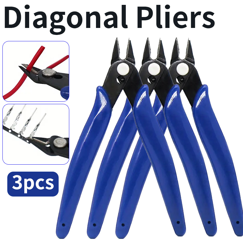 3pcs Diagonal Pliers Carbon Steel Pliers Wire Cable Cutter Cutting Side Cutter Flat Nose Pliers Manual Sharp Metal Accessories