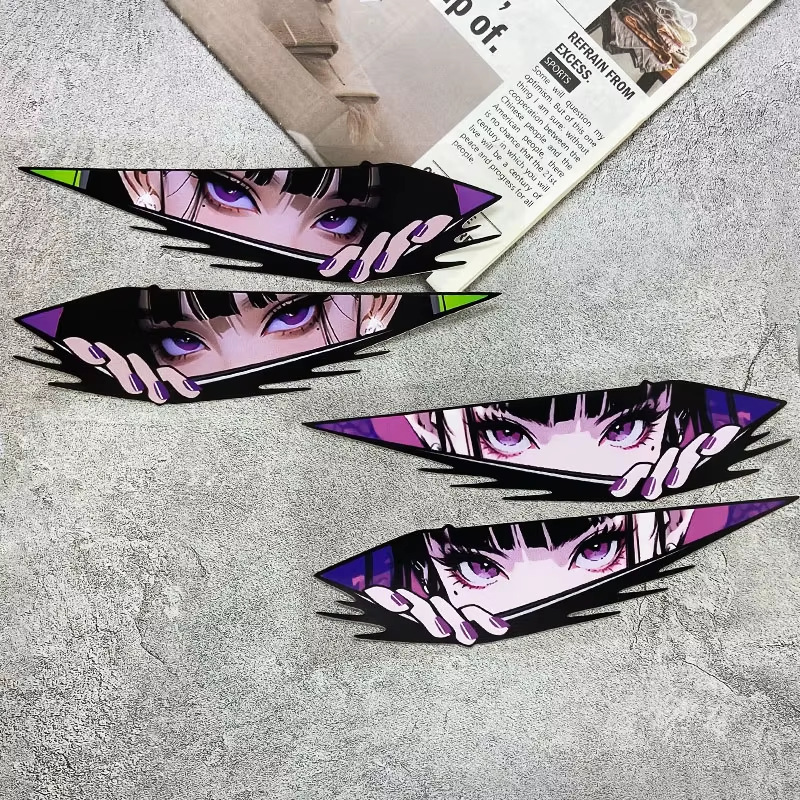 Pegatinas de vinilo impermeables para motocicleta JDM con diseño de ojos de chica anime, para carenado delantero, paneles laterales y tanque de combustible, decoración para coche.
