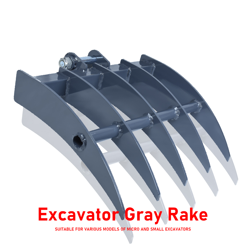 Mini excavator Rake Attachment Small Excavator Accessories Steel Loosening Rake Gray Five-tooth Rake For Farm Agriculture Work