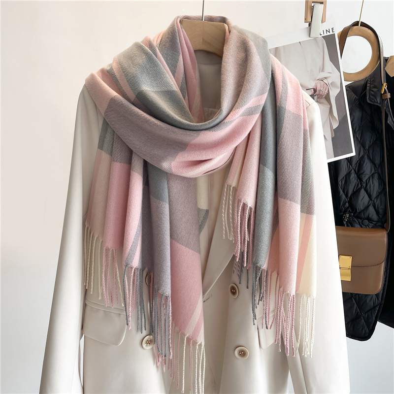 Cobertor de caxemira quente feminino viagem inverno cachecol moda xadrez pashmina xale grosso envolve com borla casual bufanda poncho novo