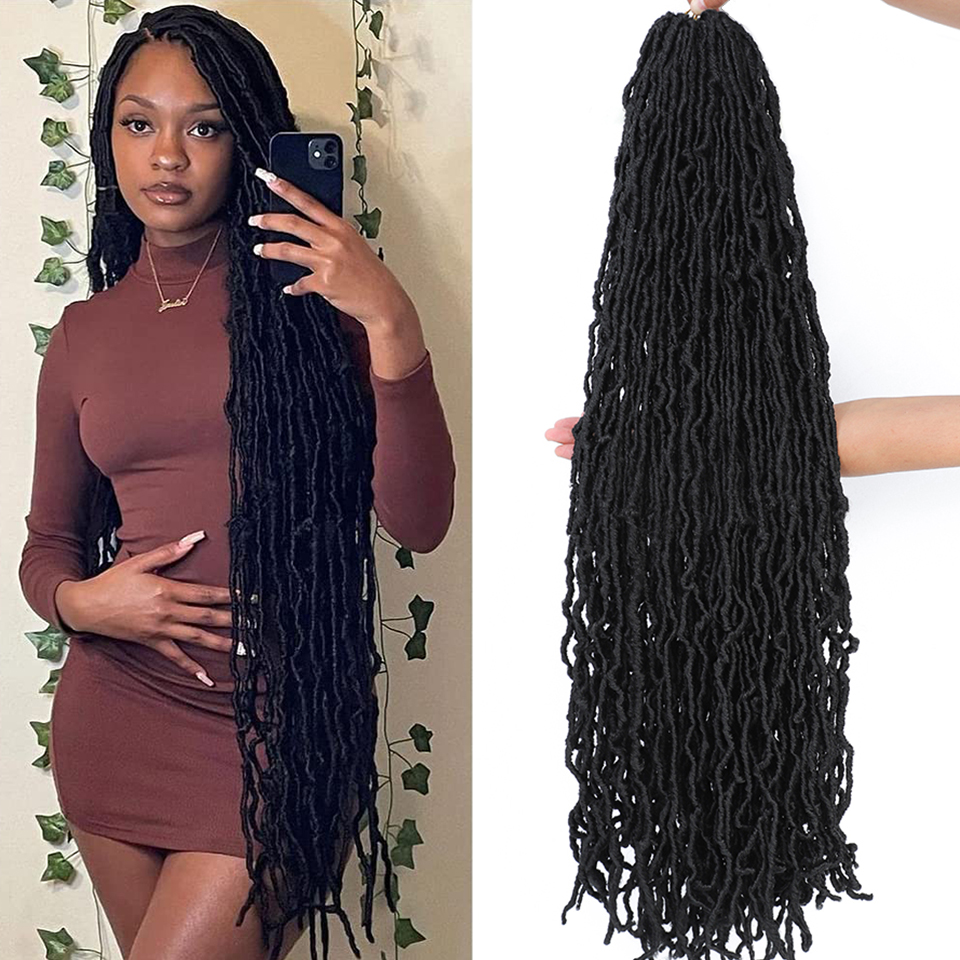 Long Goddess Faux Locs Crochet Braids Brown Blue 1B 30 350 Soft Locs Braiding Hair Synthetic Faux Locs Crochet Hair Extensions