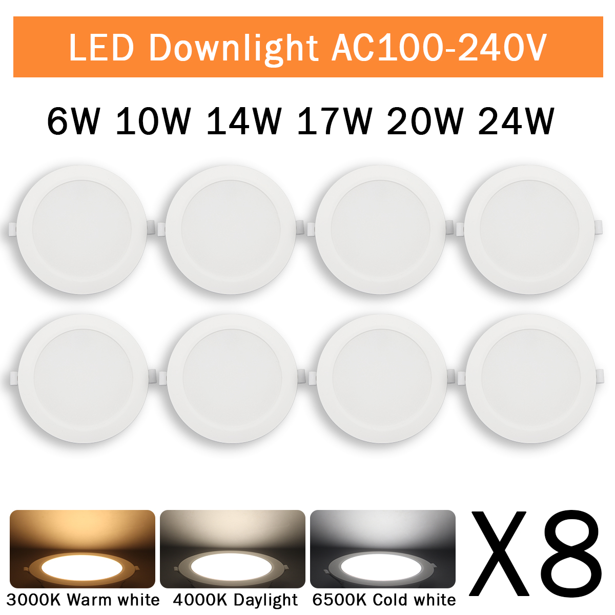 Paquete de 8 luces empotrables Led 3 4 5 6 8 pulgadas 3000K 4000K 6000K Panel de luz Led redondo 110V 220V 230V para iluminación interior del hogar