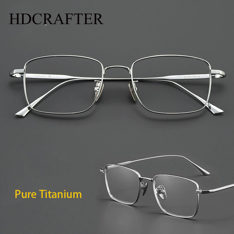 HDCRAFTER, montura de gafas ultraligeras de titanio puro para hombre, gafas cuadradas de negocios, cómodas y flexibles, gafas ópticas graduadas para mujer