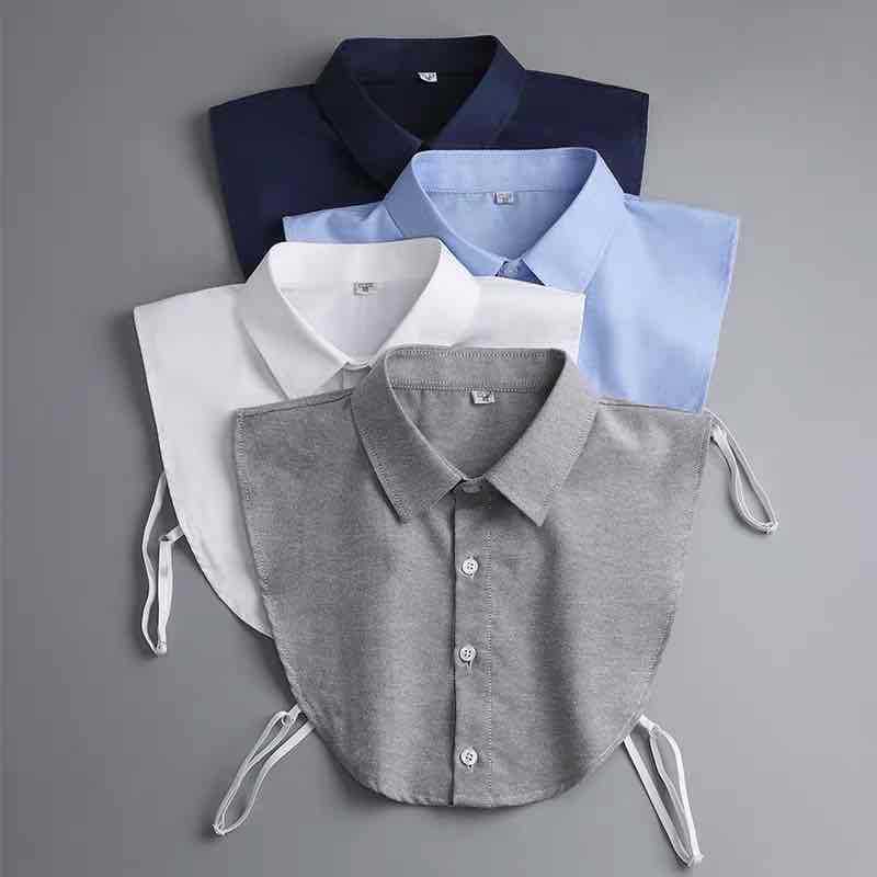 Elegante camisa de borda plissada para adulto, blusa cinza gola falsa, camisa requintada, embalagem independente, versátil, cor sólida
