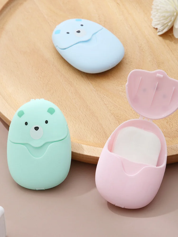 Jabon Savon-Papel de limpieza desechable portátil, 50 piezas, oso de dibujos animados, viaje
