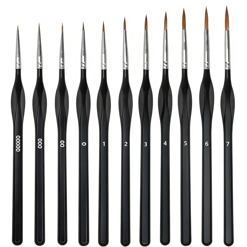 Conjunto de 11 Pincéis de Pintura Detalhada, Kit de Pintura em Miniatura para Acrílico, Modelos, Aquarela e Gouache, Pincel de Cabelo de Nylon