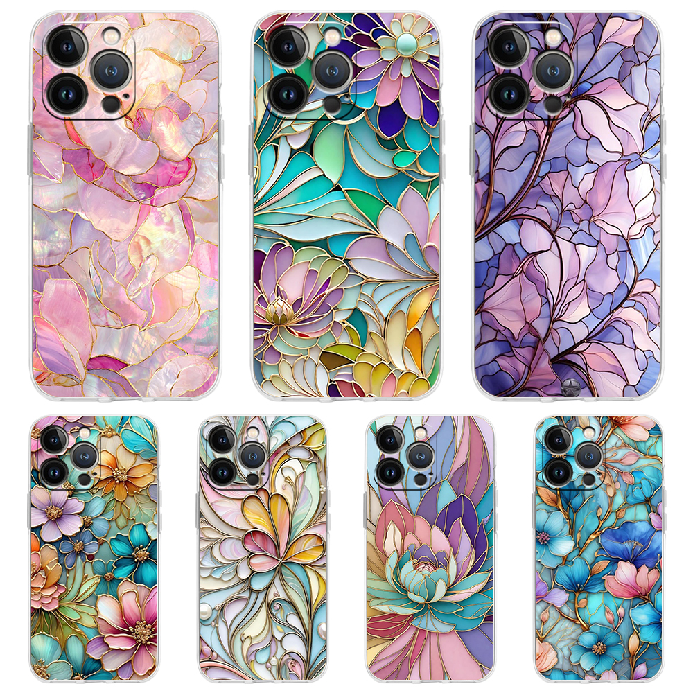 Zachte TPU transparante telefoonhoes voor iPhone 16 15 14 13 12 11 Pro Max XR 8 7 Plus schokbestendig shell mode bloempatroon