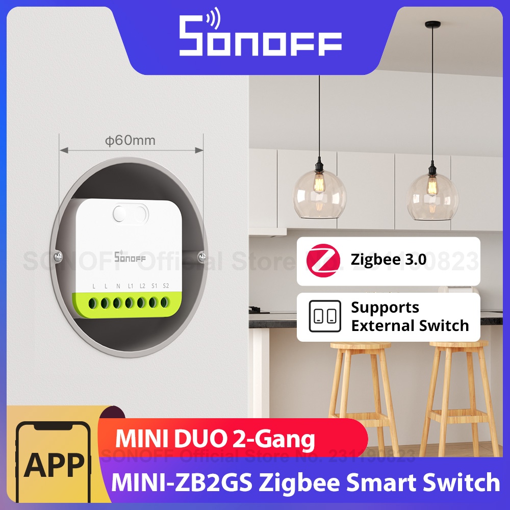 SONOFF MINI DUO 2-Gang Zigbee Smart Switch MINI-ZB2GS Маленькое и безопасное управление двойной нагрузкой Поддержка внешнего переключателя Требуется концентратор zigbee