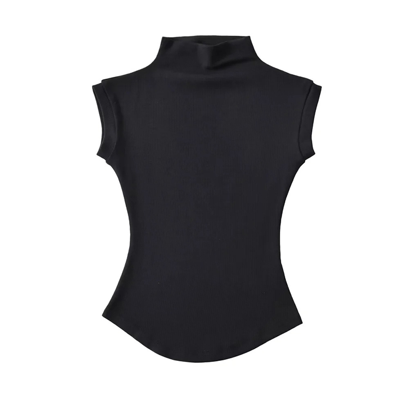 女性の夏のセクシーなタートルネックノースリーブ Tシャツトップス固体スリムフィットプルオーバー因果 Tシャツシャツ女性のストリートの基本 Tシャツ
