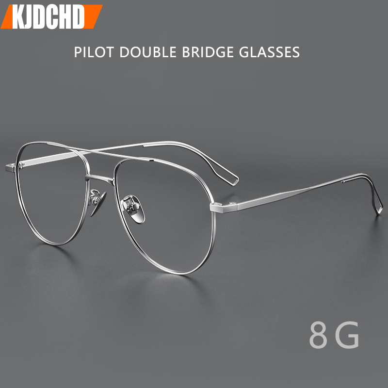 Moda Retro Pilot okulary z podwójnym mostkiem ultralekkie okulary z czystego tytanu optyczne oprawki na receptę męskie okulary w dużych rozmiarach 016