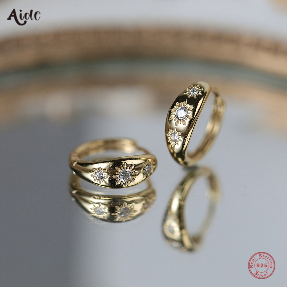 Aide Orecchini in argento sterling 925 con stella a otto punte, robusti orecchini con fibbia a cerchio in oro per le donne, regalo per feste di gioielleria minimalista quotidiana