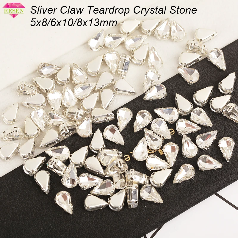 RESENขายAt A Loss 5X8/6x1 0/8X13มม.Sliver ClawคริสตัลหินFlatback glass StrassสำหรับDiyเสื้อผ้าอุปกรณ์เสริม