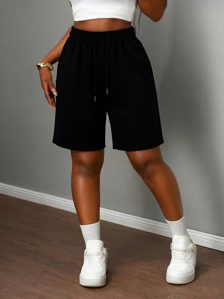 Calças de Moletom Soltas de Verão para Mulheres, Simples e Casuais, Shorts de Corrida com Bolsos, Moda Clássica, Calças Curtas Esticáveis