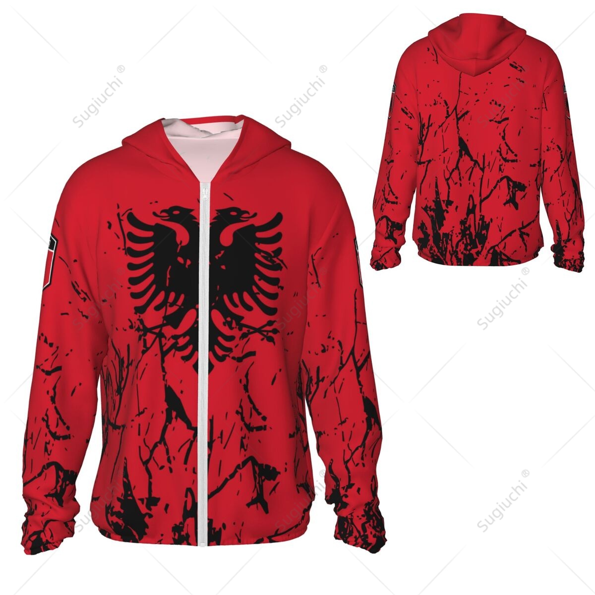 Albanien Flagge Sonnenschutz Hoodie Sonnenschutz Kleidung Angeln Radfahren Laufen schnell trocknen Langarm mit Reiß verschluss Polyester
