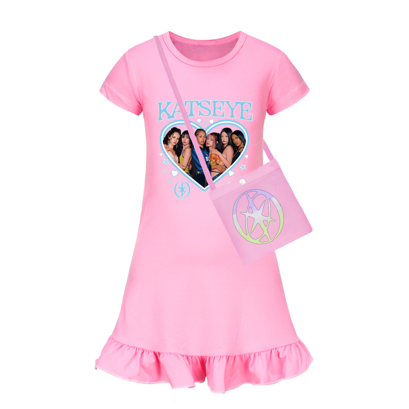 Katseye Grappige Print Kleding Pyjama Zomerjurk Meisjes Nachthemd Kinderen Korte Mouw Pyjama Jurk Kinderen Familie Slijtage 1-13 Y