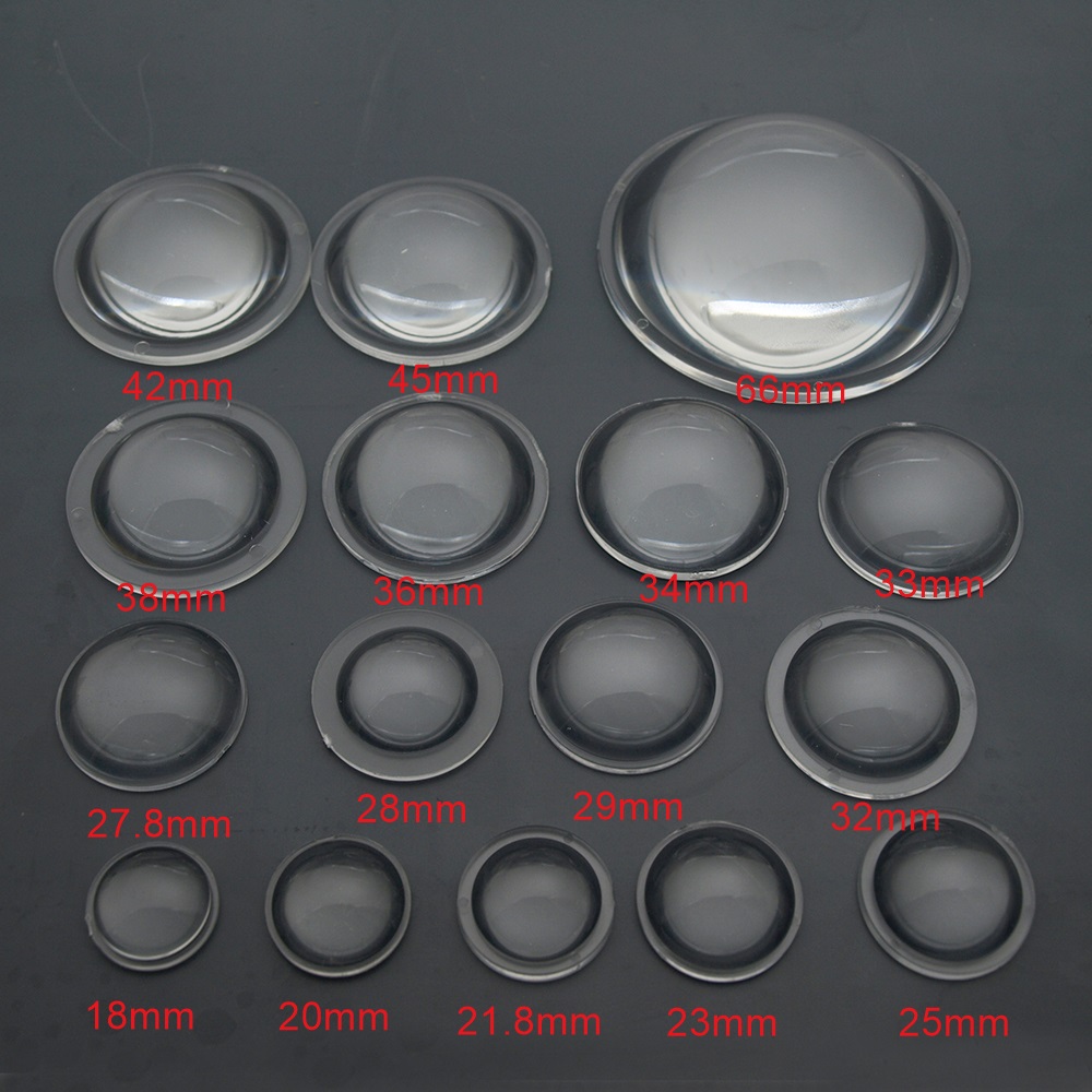 10 18 20 21.8 23 25 28 29 32 34 38 PMMA Plano Lồi Acrylic Trong Suốt Ngưng Tụ Ống Kính Zoom đèn LED Xe Đạp Đèn Đội Đầu
