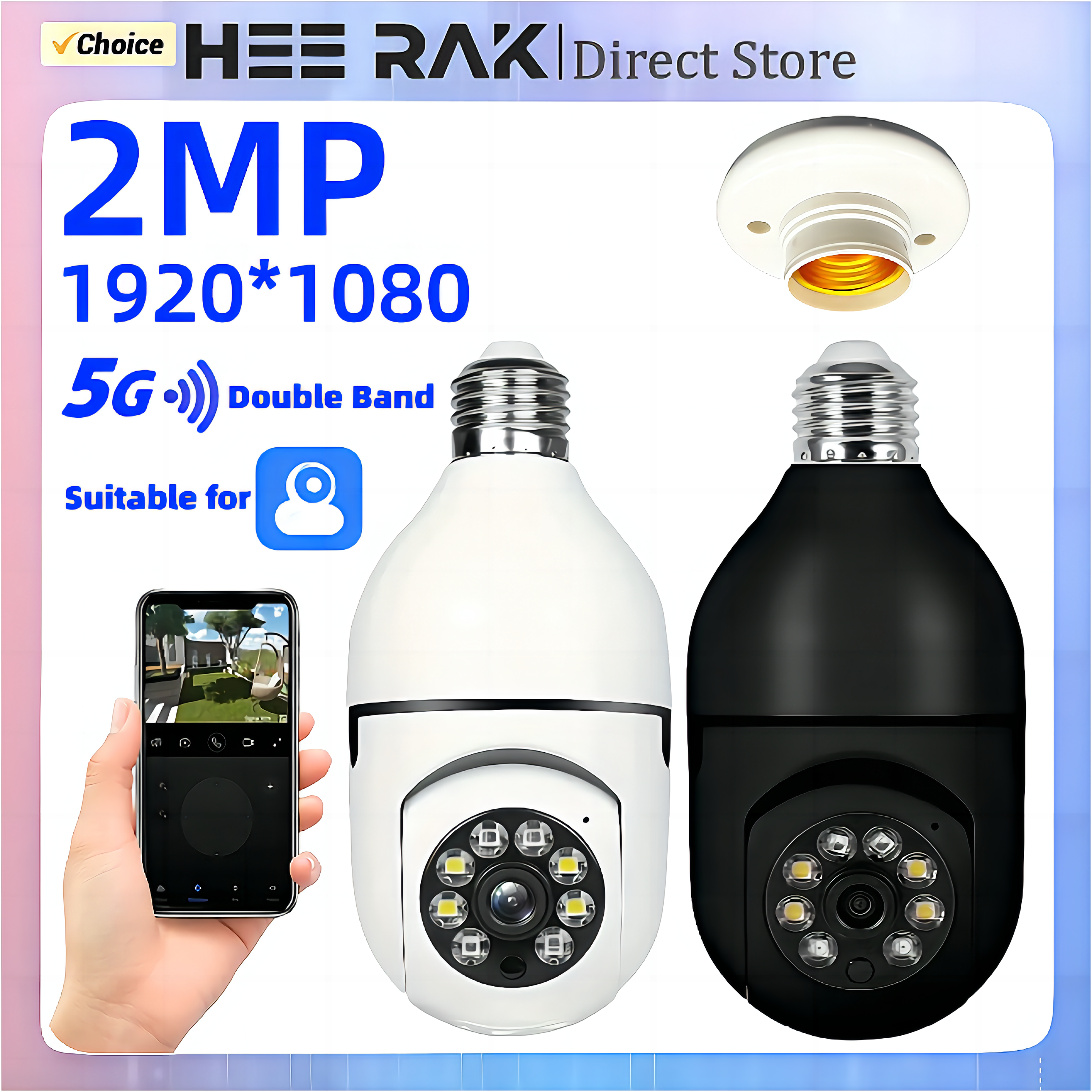 5G 더블 밴드 2MP E27 전구 카메라 4X 디지털 줌 AI 인간 모션 감지 풀 컬러 야간 감시 카메라 APP Yiiot