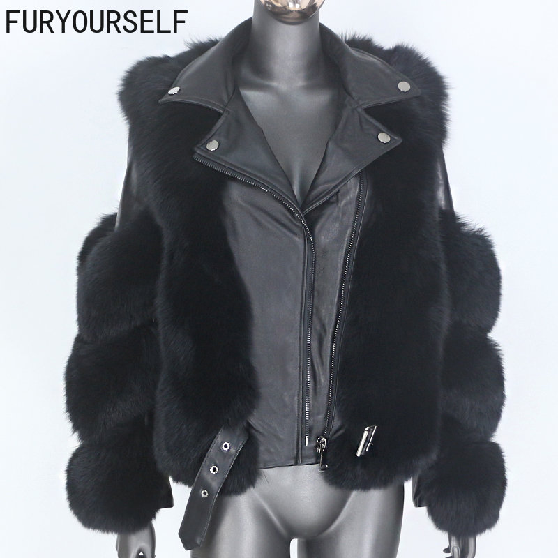Furyurself 2023 novo casaco de pele real quente colete jaqueta de inverno feminino pele de raposa natural couro genuíno outerwear destacável locomotiva