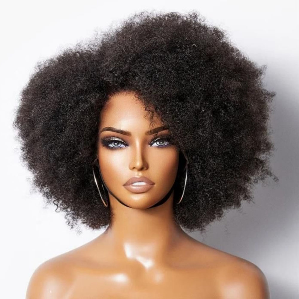 Parrucche Afro con Densità 250% per Donne Nere, Parrucca Frontale in Pizzo Ricci Crespi, Parrucca Afro Corta Bob in Capelli Umani, Pizzo 13x4x2, Attaccatura Naturale