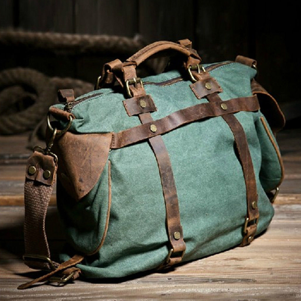 Unisex Retro Canvas + Echt Lederen Dames Messenger Bag Mannen Crossbody Tas Sling Schoudertas Plunjezakken Weekend Draagtas Handtas