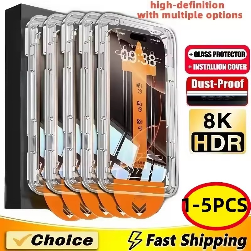 1-5 pezzi protezione schermo senza polvere facile installazione per iPhone 17 16 15 14 11 13 12 15 16 Pro Max Mini XS X XR vetro temperato