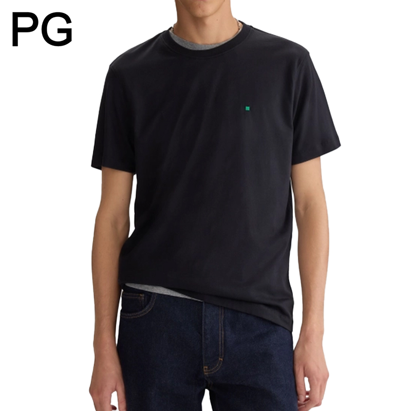 Camiseta Básica Masculina PG de Cor Sólida, Gola Redonda, Manga Curta, em Mistura de Algodão, Casual, Minimalista, com Pequeno Logotipo, para Uso Diário