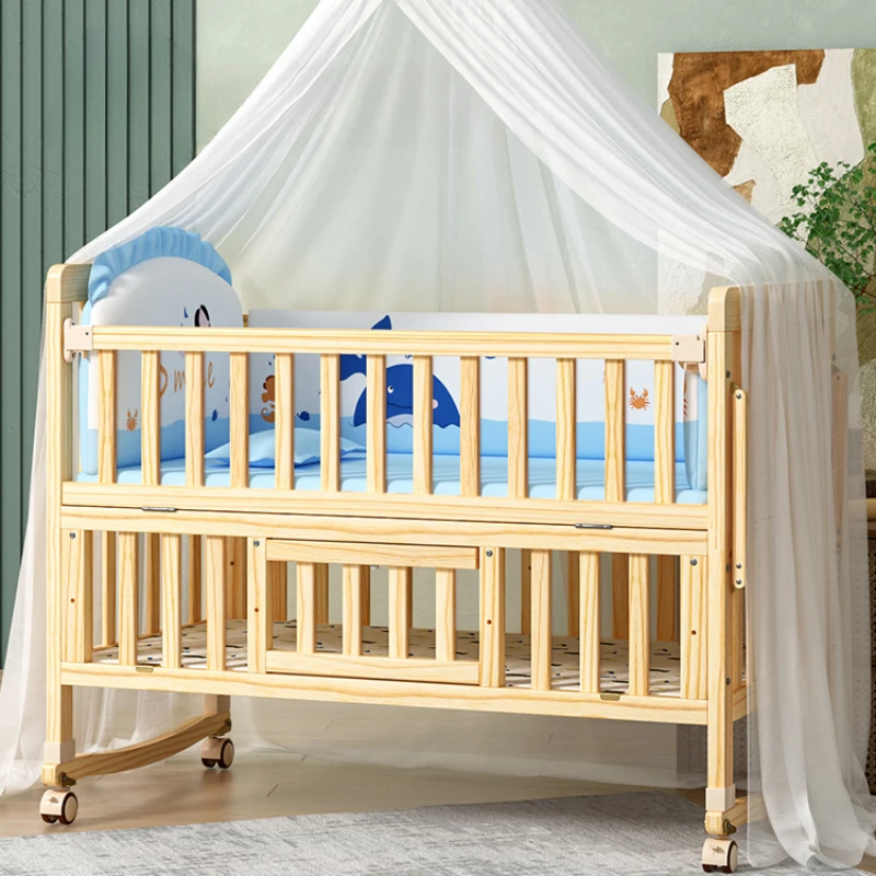 Cama multifuncional de madeira sólida para crianças recém-nascidas, cama dobrável e ecológica, berço com rodas, ninho de bebê