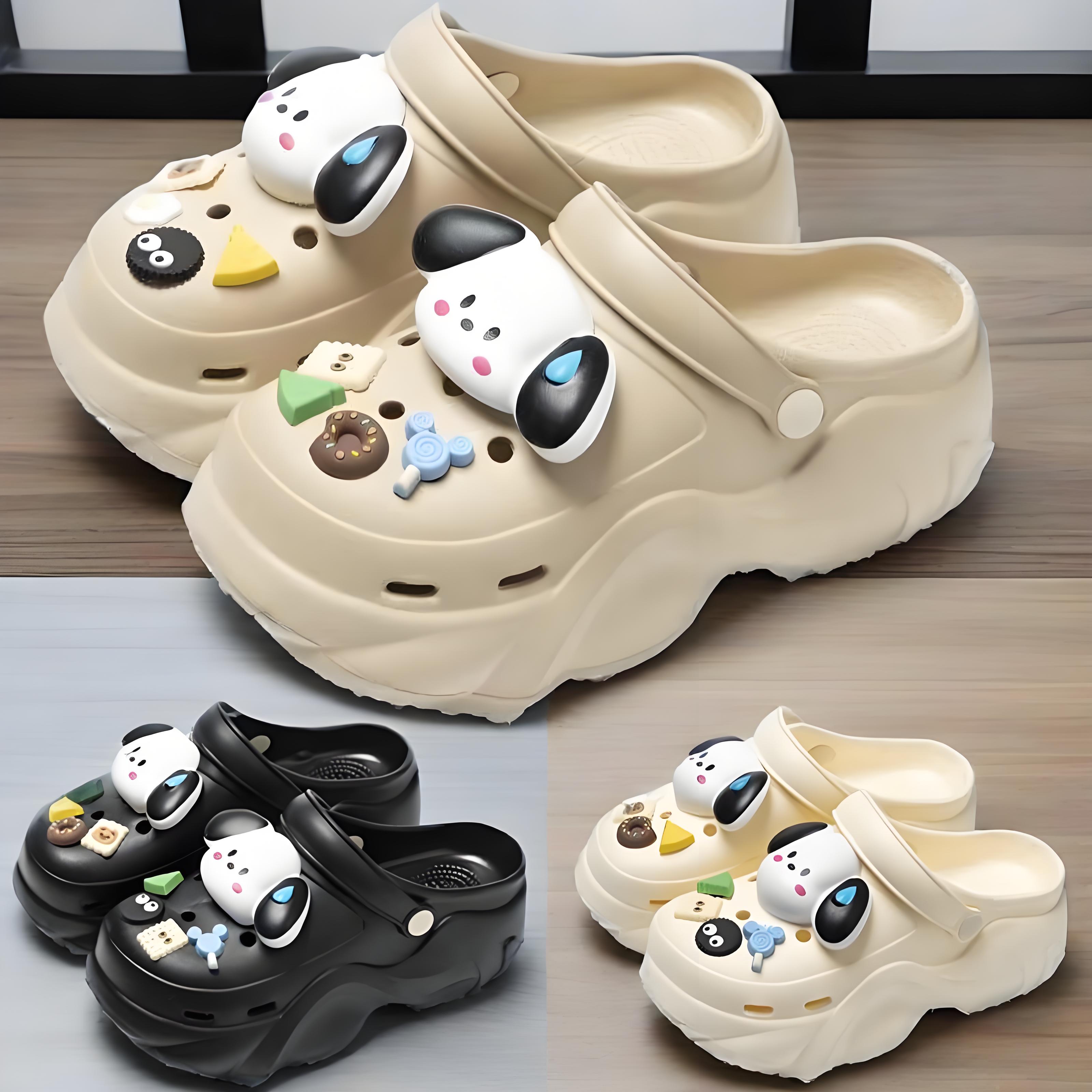 Zuecos decorativos con botones de animales para mujer, sandalias de playa a la moda para verano, primavera y otoño, calzado para jardín con agujeros para cueva, estudiantes y niñas
